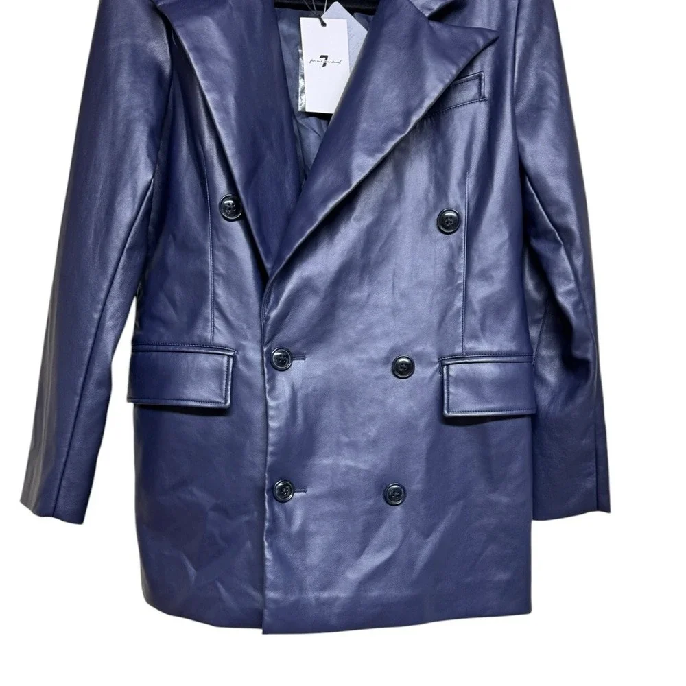7 For All Mankind Faux Leather Double Breasted Blazer Navy‎ Blue Women's Medium